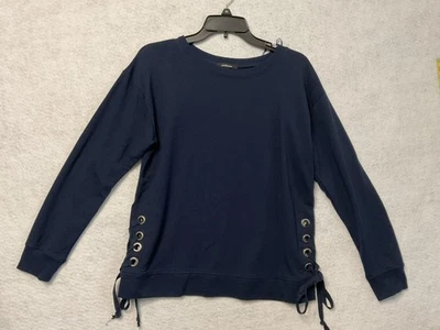 Sudadera Ambiance Mujer Pequeña Azul Marino Con Cordones Ojal Dobladillo Pullover Cuello Redondo Foto 1 de 4