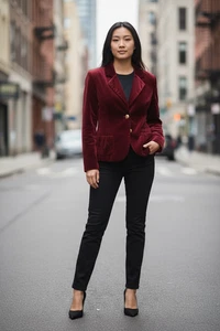 Axcess Preppy Büro Business Urlaub Samt rot burgund Blazer Jacke 14 - Bild 1 von 8