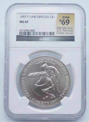 1997 P Law Officers Commemorative Silver $1 NGC MS 69 Greatest Coins- U155 - Image 1 of 4
