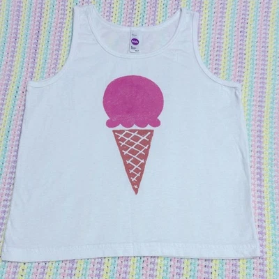 American Apparel Ice Cream Print Kids White & Pink Summer Tank Top Girls Size 6! - Image 1 of 4