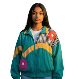 Vintage 1980s London Fog Green Flower Power Jogging Windbreaker Jacket Medium M - Picture 1 of 8