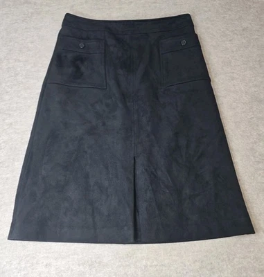 Karl Lagerfeld Paris Womens Faux Suede Knee-length Black Skirt W Pockets Size 4 - Image 1 of 4