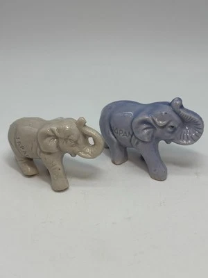 "Juego de 2 estatuillas de elefante de cerámica vintage de Japón de 2,75"" y 2,25""" Foto 1 de 4