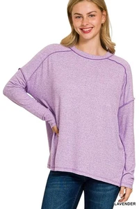 Zenan Soft Melange Hacci Exposed Seam Hi-Low Tee - Bild 1 von 7