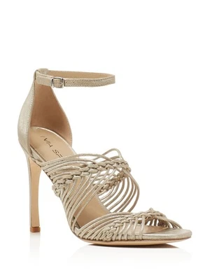 VIA SPIGA Womens Gold Braided Dorian Round Toe Stiletto Leather Sandals 7.5 M - Image 1 of 4