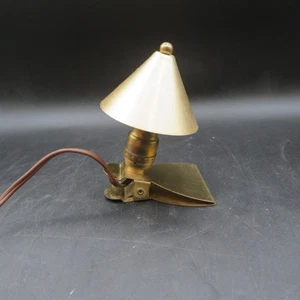 VTG Mid Century Modern Small Brass Shade Clip On Reading Lamp Bedside USA Works - Picture 1 of 11