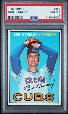 1967 Topps Bob Hendley #256 PSA 8 NM-MT Chicago Cubs  - Image 1 of 2