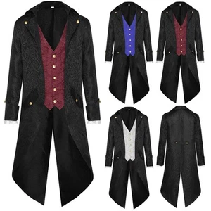 Men's Steampunk Tailcoat Jacket Black Renaissance Medieval Gothic Tuxedo Cosplay - Picture 1 of 15