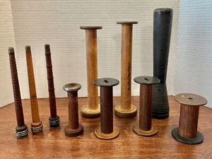 Antique Wood Spools Industrial Textile Plain Thread & Bobbin Variety Lot of 10 - Picture 1 of 8