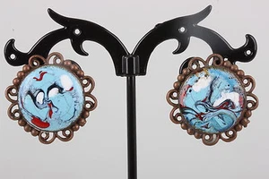 VINTAGE COPPER COSTUME CERAMIC STERLING SCREWBACK EARRINGS FASHION 8743 - Picture 1 of 2
