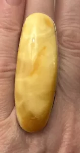 Vintage butterscotch yolk amber sterling silver Elongated ring size 6.5 - Picture 1 of 15