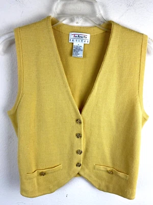 Talbots Petites Yellow Sweater Knit Vest 52% Wool Gold Button Sleeveless Preppy - Image 1 of 4