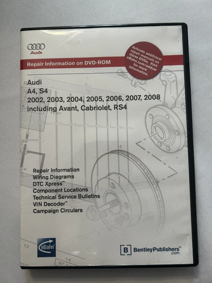 AUDI A4 S4 LOJA SERVIÇO MANUAL DE REPARO DVD Rom Avant RS4 CABRIOLET 2002-2008 - Imagem 1 de 4