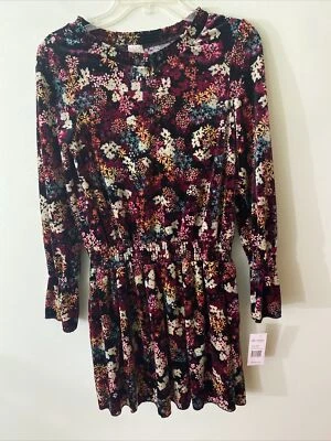 Vestido Ella Moss Niñas Grandes Terciopelo Estampado Floral Talla 14 Negro Magenta Nuevo con Etiquetas Foto 1 de 3