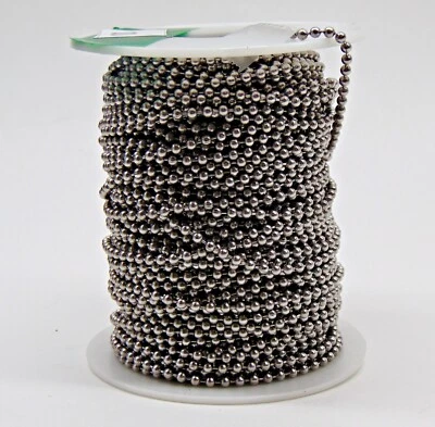 CADENA DE BOLAS DE ACERO INOXIDABLE 304 50 pies 2,4 mm cuenta #3 más 50 conectores (50') Foto 1 de 4