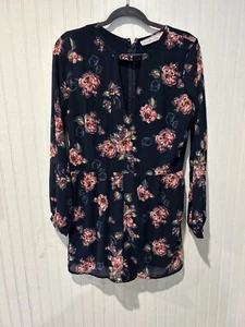 Abercrombie & Fitch Women Romper Sz 6 Long Sleeve Floral Georgette Navy Blue - Picture 1 of 6