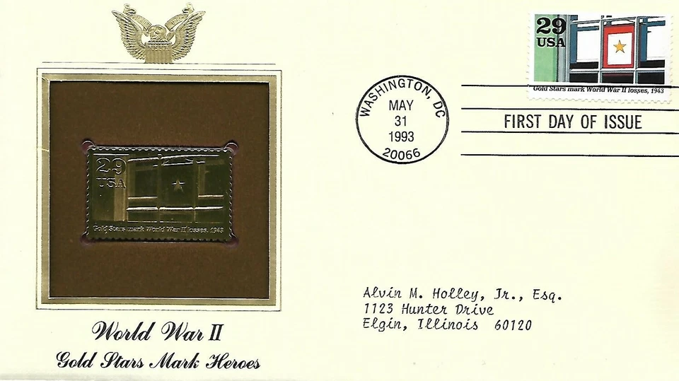 USA 1993 FIRST DAY COVER, BANNER IN WINDOW, GOLD FOIL - Image 1 of 1