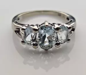 9ct Gold Ring Blue Aquamarine Natural Gemstone Ring Size M - 9ct White Gold - Picture 1 of 12