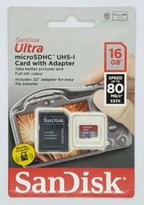 SanDisk Ultra Micro SDHC Memory Card 80MB/s Class 10 16GB Brand New In Packaging - Picture 1 of 6