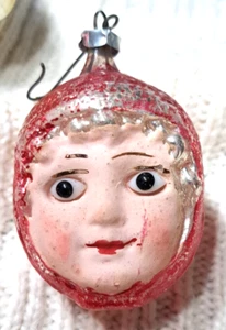 1930's German Antique VTG Little Red Riding Hood Head Ornament Glass Eyes face - Picture 1 of 8