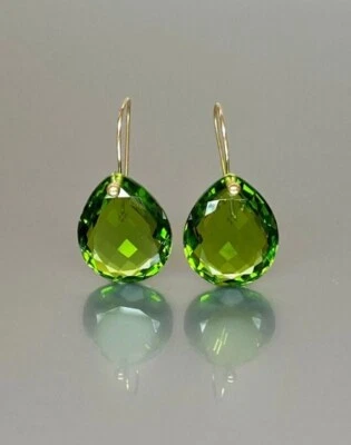 Women's Fancy Dangle Earring Simulated Peridot Pear Cut Silver 925 Foto 1 de 3