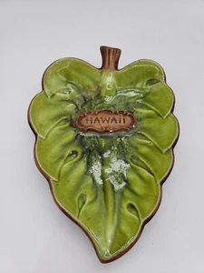 Vintage Green 1969 Treasure Craft USA Leaf Dish with Hawaii Label - Picture 1 of 7
