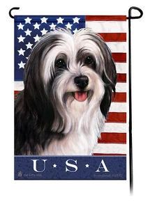 Patriotic USA Garden Flag - Black and White Tibetan Terrier 136 - Picture 1 of 1