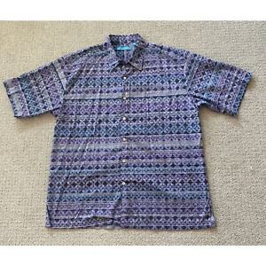 Tori Richard Shirt Sz Large Made In USA Cotton Lawn Colorful Geometric S/S