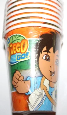 DesignWare Hot/Cold Paper Party Cups 9 fl. oz x 8 Cups - Go Diego Go! - Image 1 of 2