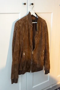 Brand New All Saints Kemble Bomber Bitter Brown Suede Jacket Size XS RRP £318 - Picture 1 of 3