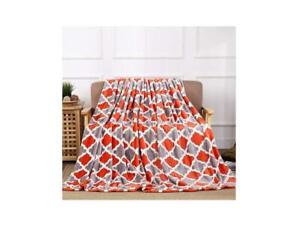 Super Soft Printed Throw Flannel Blanket Queen Size 200 x 240cm Orange/Grey NEW!