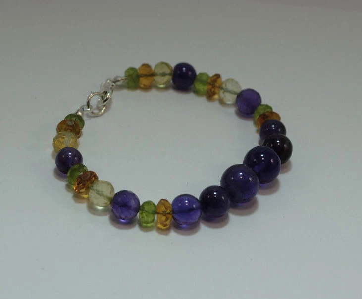 Amethyst, Citrin und Peridot  buntes Armband mit glatt geschliffen Steinen - Bild 1 von 1