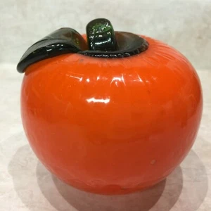 Orange Obst Briefbeschwerer strukturiertes Kunstglas angewendet grüner Stiel und Blatt 3,5" - Bild 1 von 4