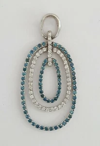 1.15 ct 14K White Gold Blue & White Diamonds 3 Oval Hoops Pendant Rtl $1,995 - Picture 1 of 9