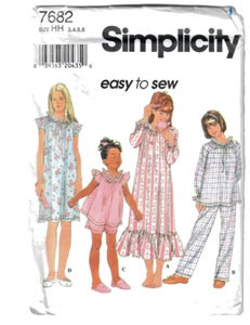 Simplicity 7682 Child/Girls Nightgown and Pajamas PJs Sewing Pattern 3-4-5-6 - Picture 1 of 4