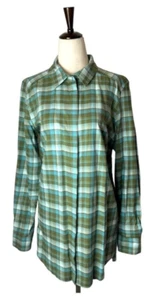 Tyler Boe Shirt Women 10 Blue Green Plaid Collared Button Front Tunic Top Preppy - Picture 1 of 12