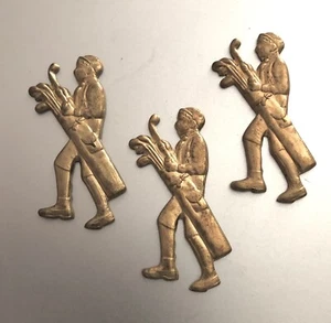 3 Stamped Brass Antique Golf Figures: 1-11/16” High; Golfer Holding Bag & Clubs - Picture 1 of 3