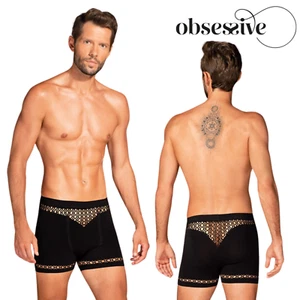 SALE Obsessive Men’s Black Boxer Shorts with Geometric Cutouts Sexy Underwear - Picture 1 of 7