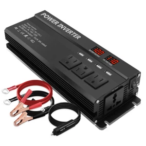 1000W 2000W Power Inverter 12V to 110V Car Converter 4USB 4AC 2LED Display Black - Picture 1 of 6