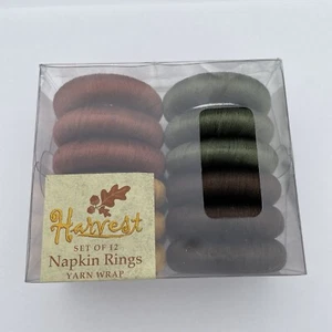 NEW Autumn Harvest Yarn Wrap Napkin Rings 12 Set Chocolate Sage Gold Rust VTG - Picture 1 of 3