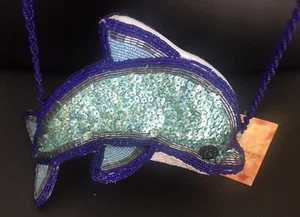 Nuevo con etiquetas Cartera de Noche Forrada con Cremallera Bandolera Maui By Design Lentejuelas Con Cuentas Delfín - Imagen 1 de 8
