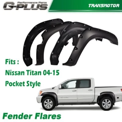 Se adapta a Nissan Titan 2004-2015 estilo bolsillo negro 4 piezas guardabarros llamaradas delantero y trasero Foto 1 de 4