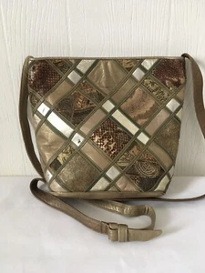 Vintage 80s Sharif Multicolor Leather & Fabric Patchwork Crossbody Purse - Picture 1 of 6