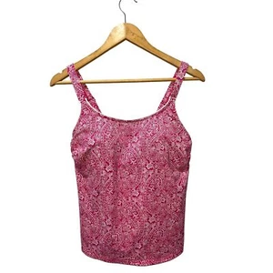 Land's End Women's Pink White Paisley Pattern Size 8 Built In Bra Tankini - Picture 1 of 7