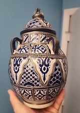 Antique Blue & white porcelain vase Morroco silver filligree 10.5" 19th c