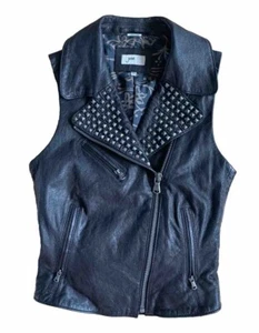 Gilet con borchie in pelle nera June Wear nuovo con etichetta taglia XS $ 199 - Foto 1 di 8