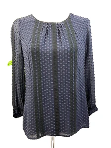 Camicetta J Crew taglia 0 blu navy pizzo a pois trasparente boho contadina prateria modesta - Foto 1 di 10