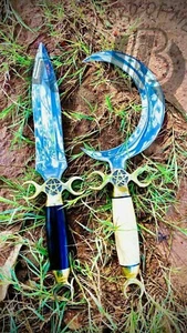 UBR CUSTOM HANDMADE D2 TOOL STEEL CRESCENT MOON AND ATHAME BOLINE DAGGER KNIFE - Picture 1 of 7