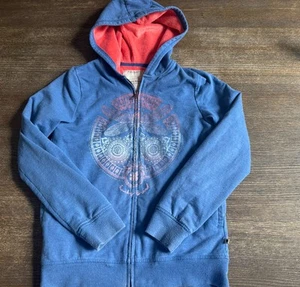 Lucky Brand Girls L 14/16 Fake Fur Lined Zipper Hoodie Jacket Blue Coral Mandala - Picture 1 of 12