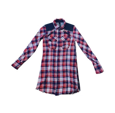 Camisa Vestido De Franela De Colección Para Mujer S Botón A Presión Cuadros Rojo Vaquera Occidental Casa de Campo Foto 1 de 4